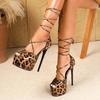 Eilyken Street Style Leopard Print Peep Toe Woman Sandals Elegant Gladiator Thin High Heels Ankle Lace-up Banquet Dress Shoes