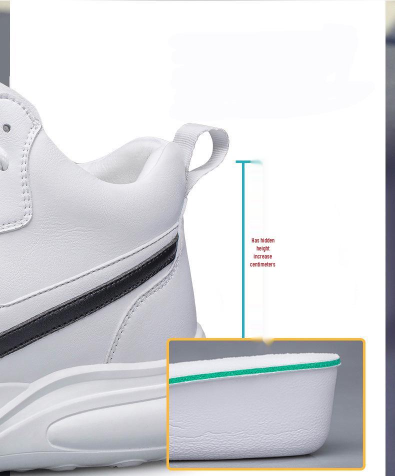 Men's Trendy 8CM Height-Increasing Striped Sports Shoes, Korean Style with Thick Soles and Mid-Top Design.