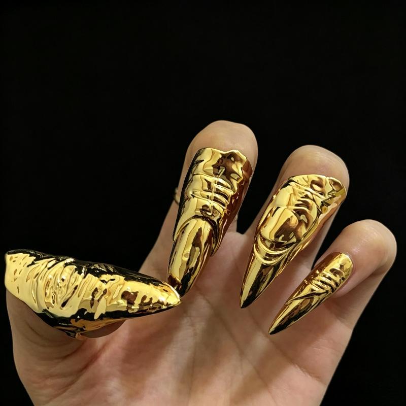 Punk Metallic Claw Nail Rings Irregular Gothic Long Finger Tip Rings For Women Men Alternative Party Rings Accessories
