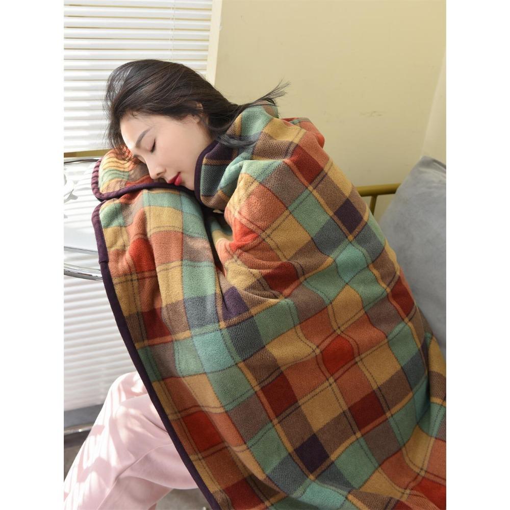 Flannel Blanket Snap Blanket Office Shawl Blanket Sofa Blanket Quilt Plaid Shawl Thickened Cape