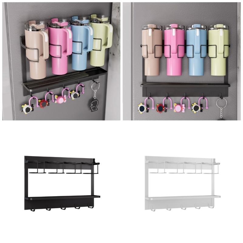 Magnetic Cup Organizer for Kitchen or Living Area Refrigerator Carbon Steel Tumblers Holder Home Storage Solution