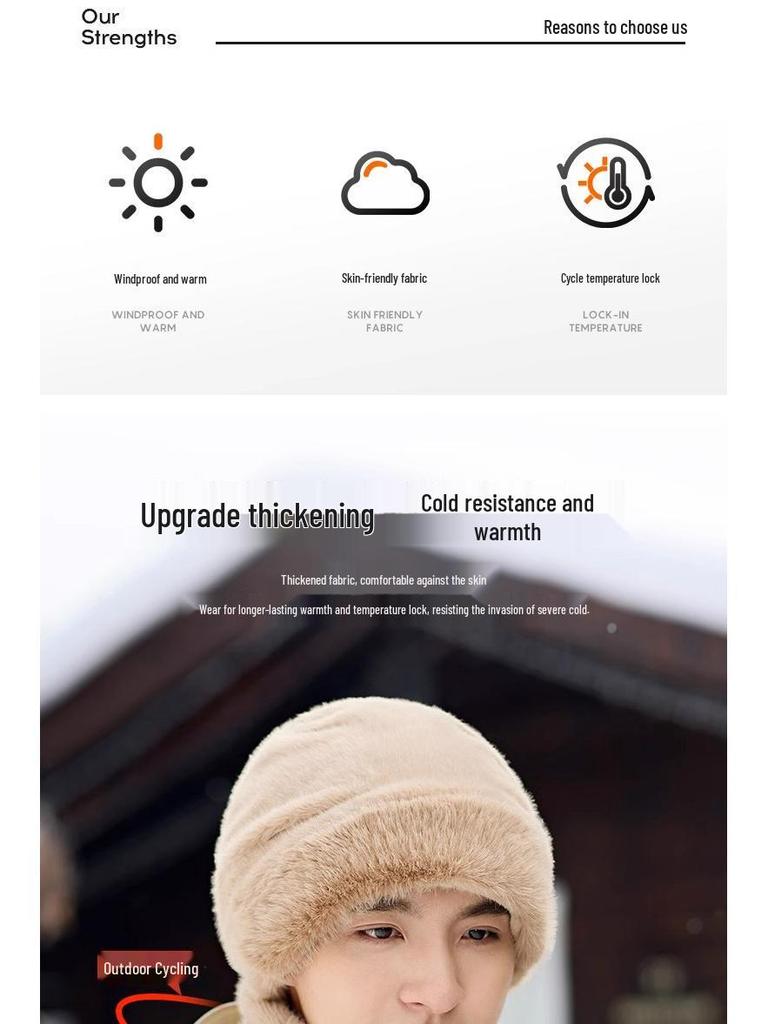 Men's 2025 Velvet Thick Beanie with Scarf & Ear Protection - Windproof & Warm for Autumn/Winter