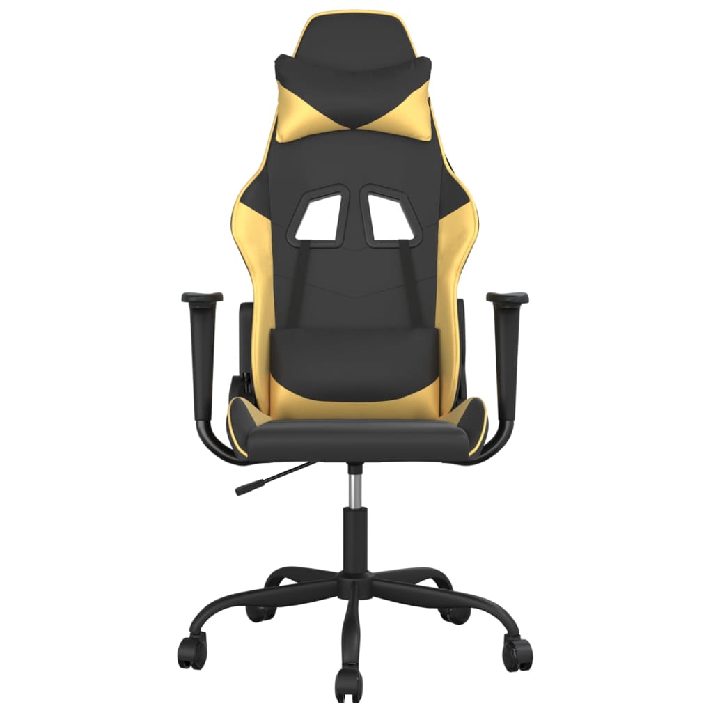 Gaming Chair with Massage Function Black & Gold Faux Leather