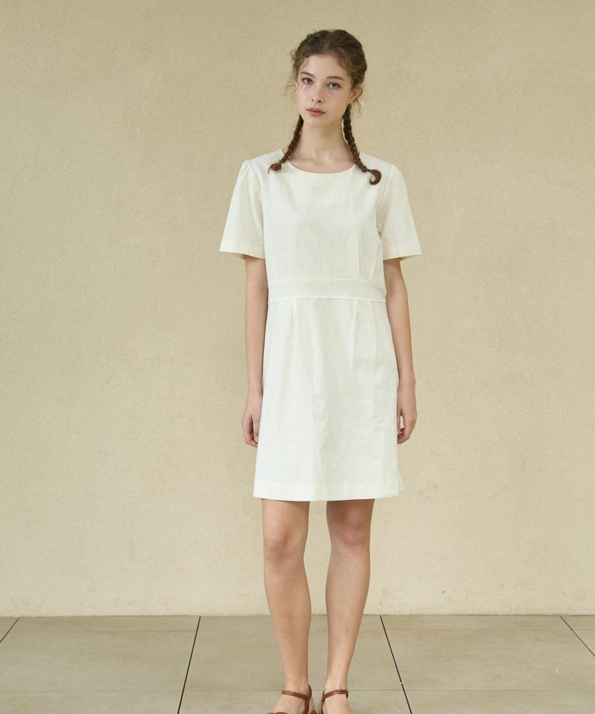 WIOE Linen Shirring Dress_Beige