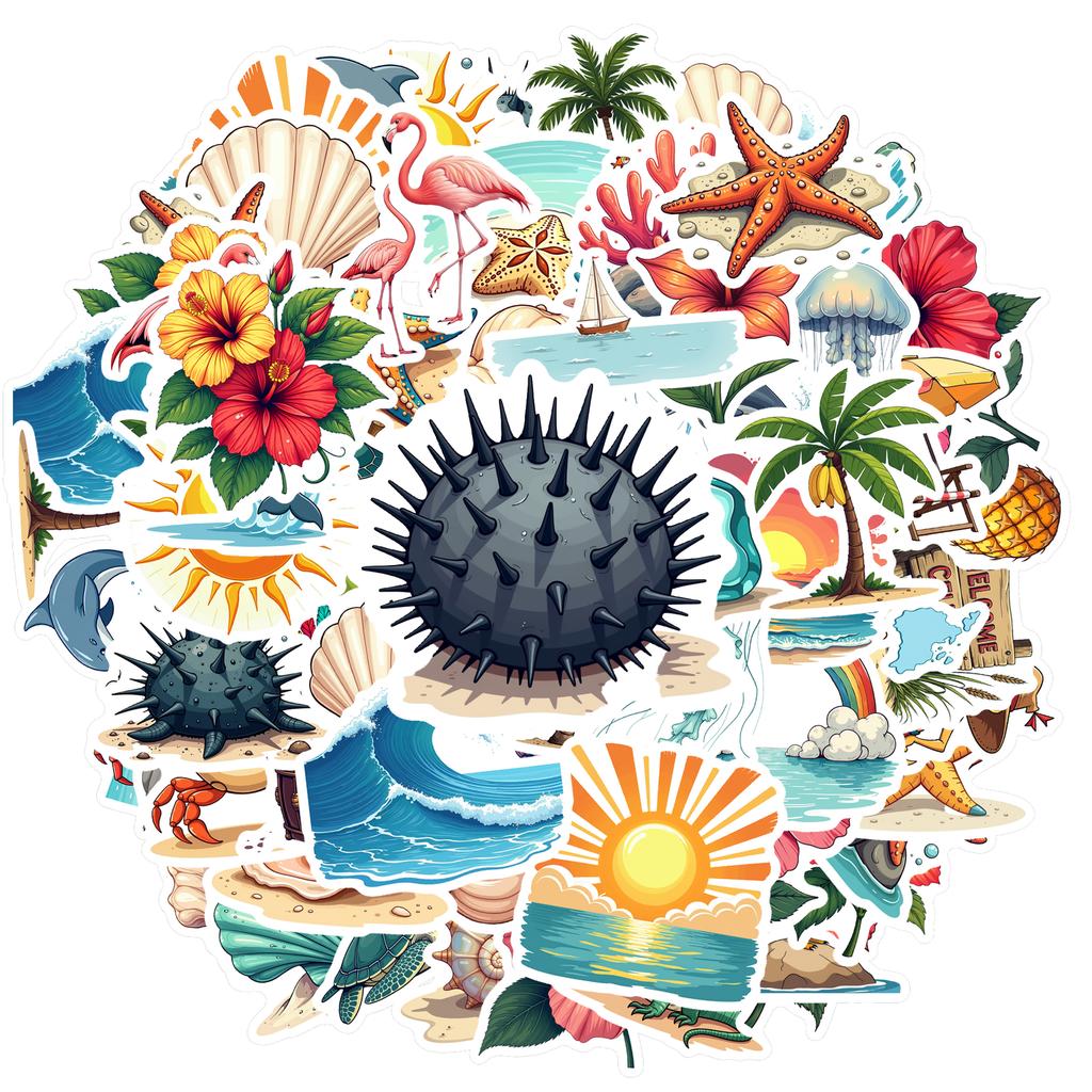 35-70pcs Tropical Beach Stickers Summer Cartoon Sticker For School Teacher Student Stationery Stickers