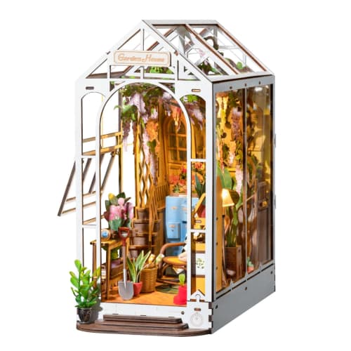 Rolife 3D Puzzle DIY Kit, Bookends, Miniature Dollhouse with LED Lights, Wooden Assembly Kit, Woodcraft with Illustrated Instructions, Florist, Adult,