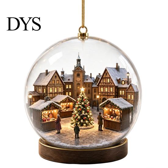 Holiday Party Supplies Christmas Crystal Ball Style Pendant with Hanging Rope, 2D Flat Acrylic Unique Keepsakes Ornament for Tree Decoration