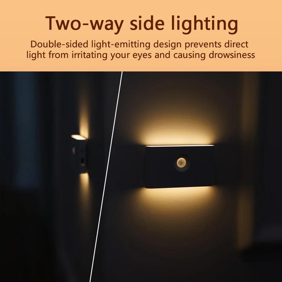 Motion Sensor LED Night Light USB Rechargeable Wireless Magnetic Cabinet Lamp Up and Down Luminous For Bedroom Closet Stair