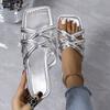 Fashion Hot Sandals Women Criss Cross Solid Color Glossy Surface Many Broadband Square Toe Slippers Ankle Strap Ladies Beach Shoes