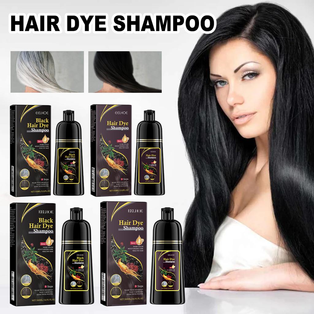 EELHOE Schwarzes Haarfärbeshampoo, 3-in-1, Wachstum, sauberes Haar, Verdunkelung, tiefenwirksame Pflege, schwarzes Haarfärbeshampoo, natürliche organische Kräuter