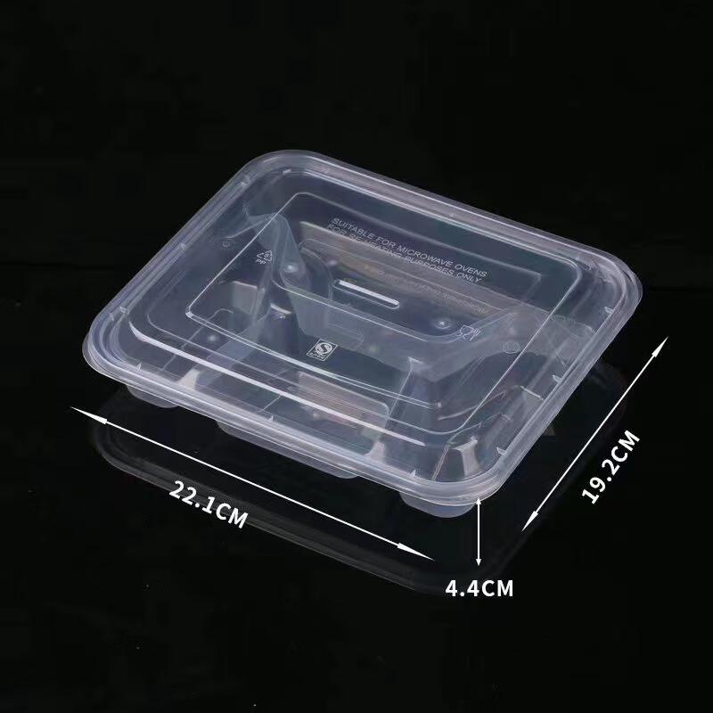 Engångsbehållare för måltidsförberedelser i plast med 4 fack