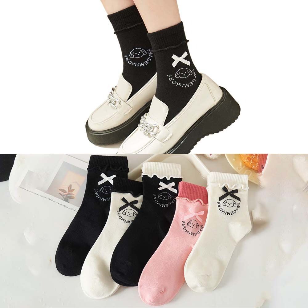 

Breathable Cartoon Dog Bowknot Socks Hosiery Sweet Ruffled Edge Bow Cotton Socks Summer