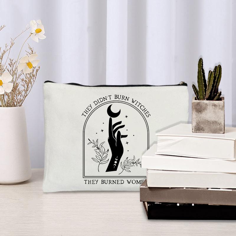 They Didn't Burn Witches They Burned Women Canvas Cosmetic Bag Organizer Zipper Storage Pouch Bury The Patriarchy Halloween Gift