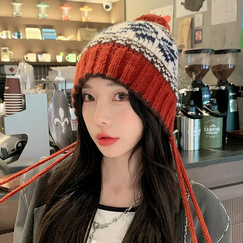 Retro Jacquard Warm Knitted Hat for Women Autumn and Winter Fair Isle Style Cold Proof Ear Protection Woolen Hat for Young Men