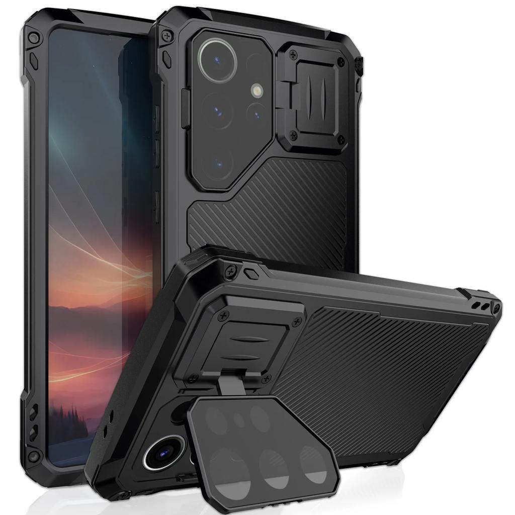 For Samsung S24 S23 S25 S26 Ultra IP54 Waterproof Aluminum Metal Magnetic Case Anti-fall Shockproof Lens Cover Stand Screen Film