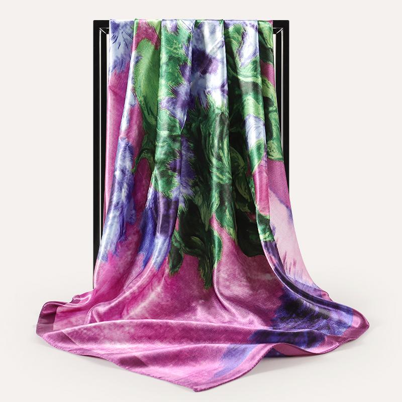 Women Silk Square Scarf Lady Bandana Head Wrap Shawl Satin Foulard Female Large Hijab Neckerchief Scarves Pashmina 2021 Headband