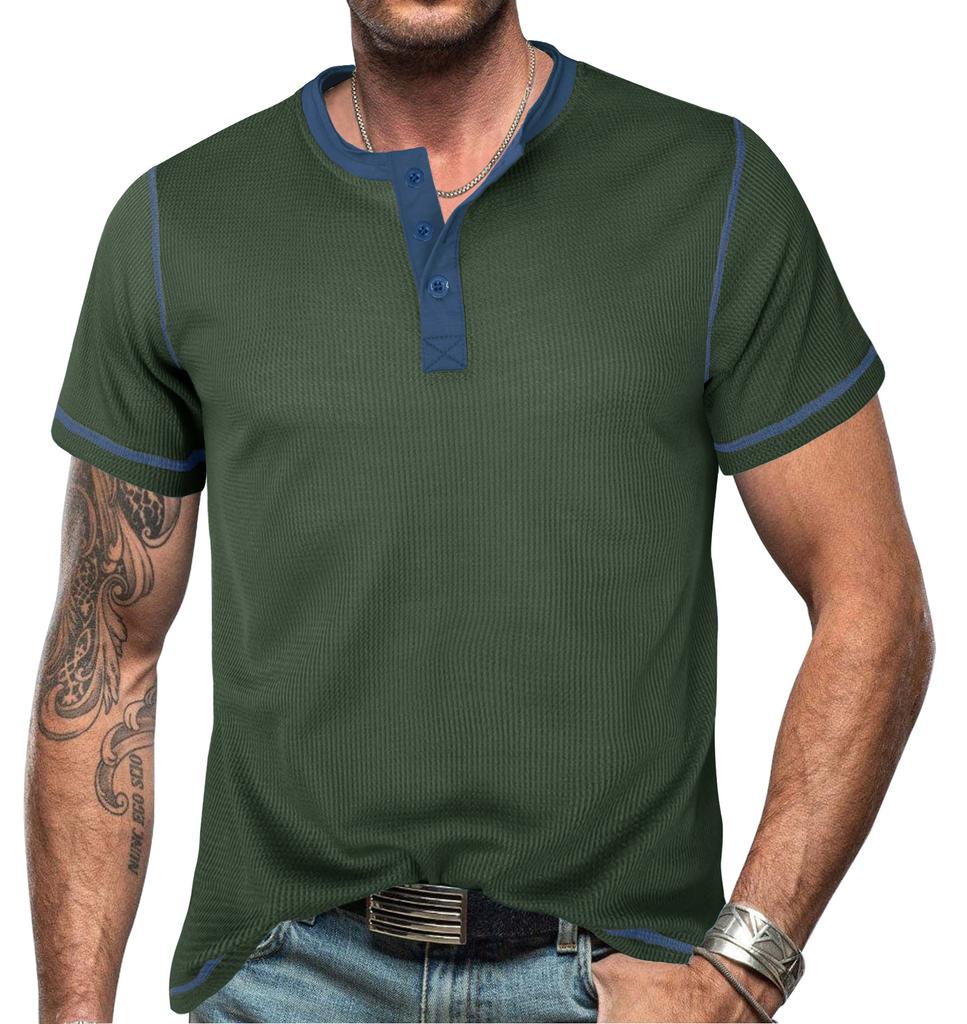 Men’s Short Sleeve Colorblock Waffle Henley Shirt