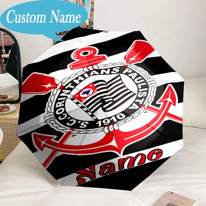 Custom Name Umbrella Corinthians Team Crest Umbrella 8-Frame for Travel, Camping, Casual Lightweight Portable, Essential for Family Gifts