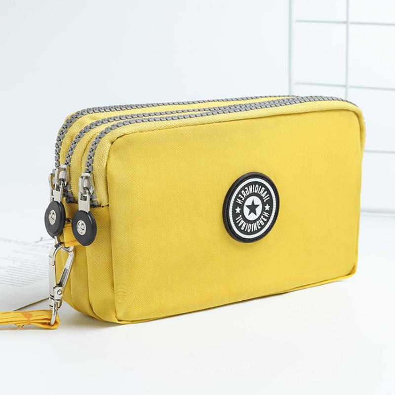 New Washed Denim Women's Three Zipper Coin Purse,Makeup Bag,Phone Bag,Hand-Held Portable Bag