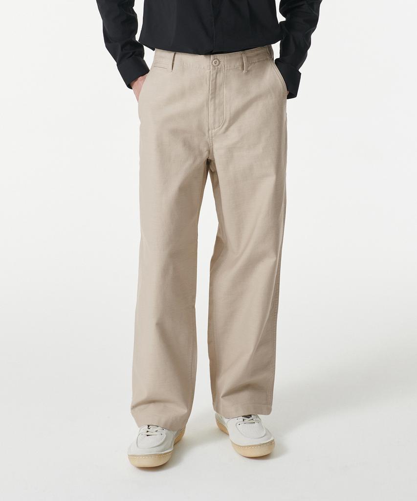 Musinsa Standard Back Satin Wide Officer Pants [Light Beige]