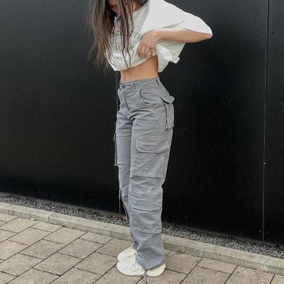 Pantaloni cargo vintage Jeans larghi Donna Moda anni '90 Streetwear Tasche Gamba larga Vita alta Pantaloni denim Y2k dritti