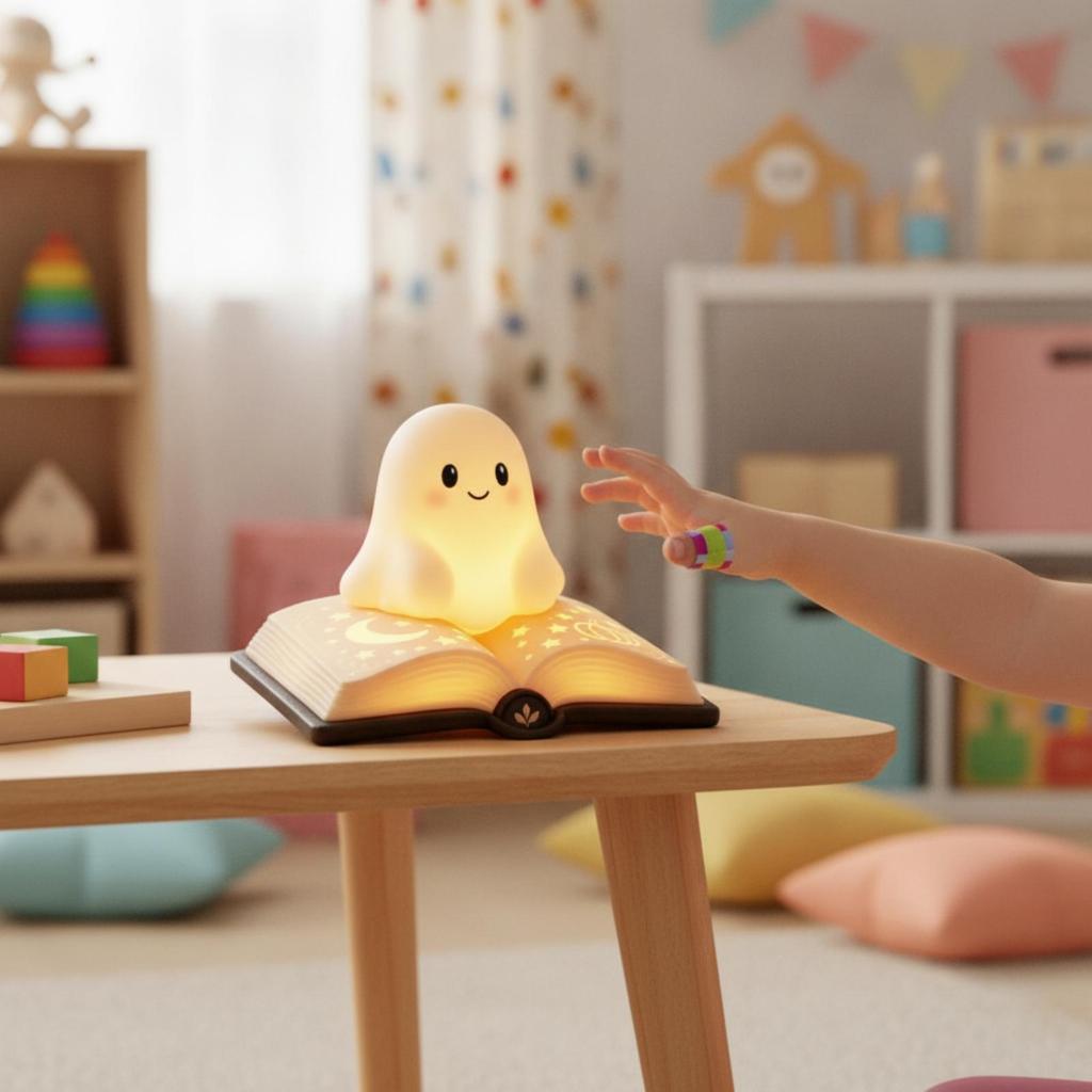 Specter Lamp with Book Base Warm Night Light Whimsical for
