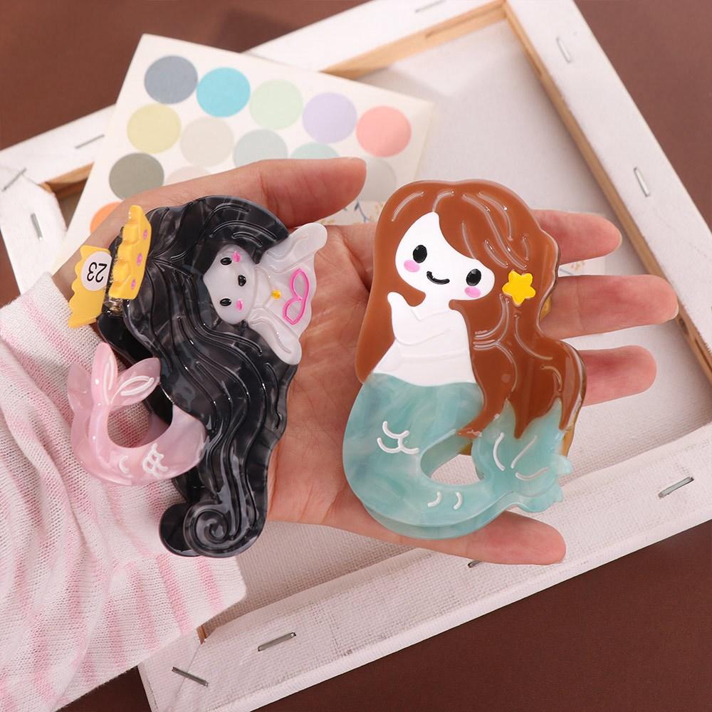 Geometry Creative Hair Claw Ponytail Clip Acetic Acid Shark Clip Cartoon Mermaid Hair Claw  Girls