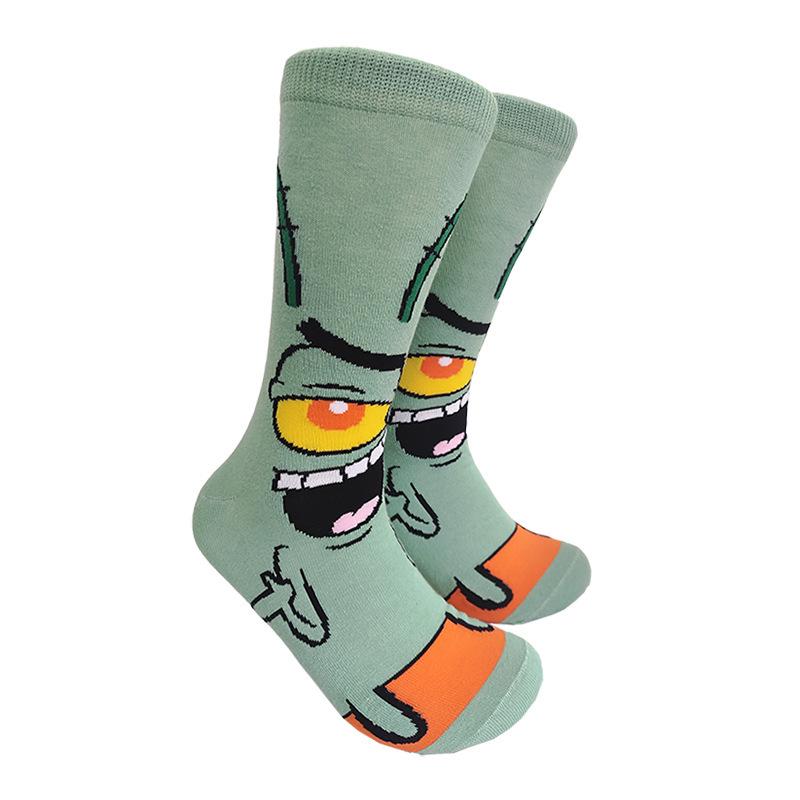 SpongeBob Cartoon Anime Mid-Calf Cotton Socks - Trendy European and American Style