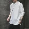 National Style Slanted Collar Hanfu Meditation Shirt: Men's Long-Sleeved Cotton Linen Tee In Chinese Design