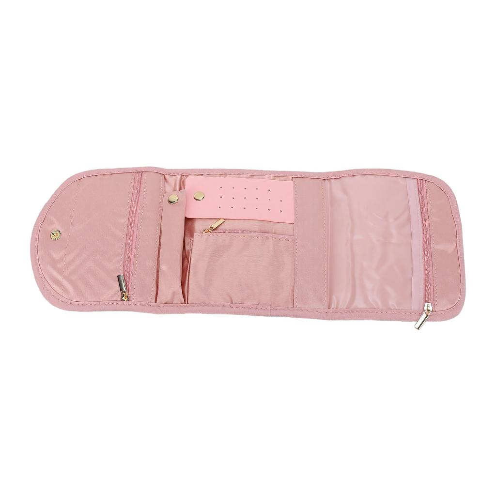 Travel Jewelry Organizer Case Foldable Small Jewelry Roll for Storage Rings Earrings Necklaces Pink S