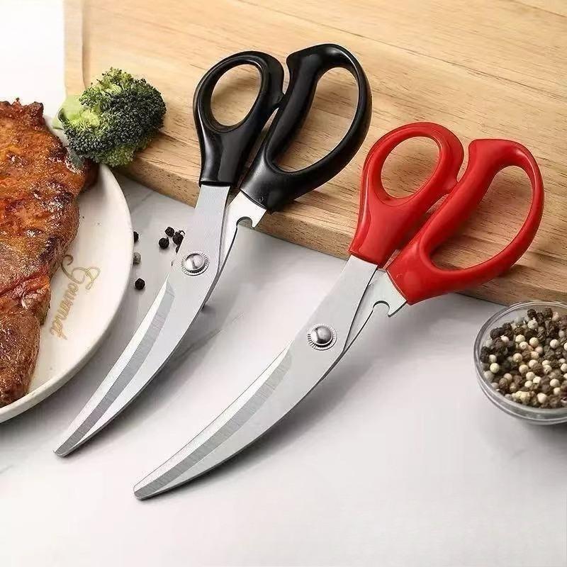 Thickened Food-grade Stainless Steel Curved-edge Barbecue Shears, Multi-functional Kitchen Scissors, Household Food Processing Scissors