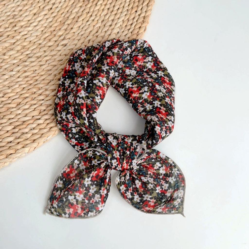 Spring And Summer Women Linen Floral Thin Neck Scarves Square Scarf Neckerchief Office Lady Hijab Headband Female Foulard