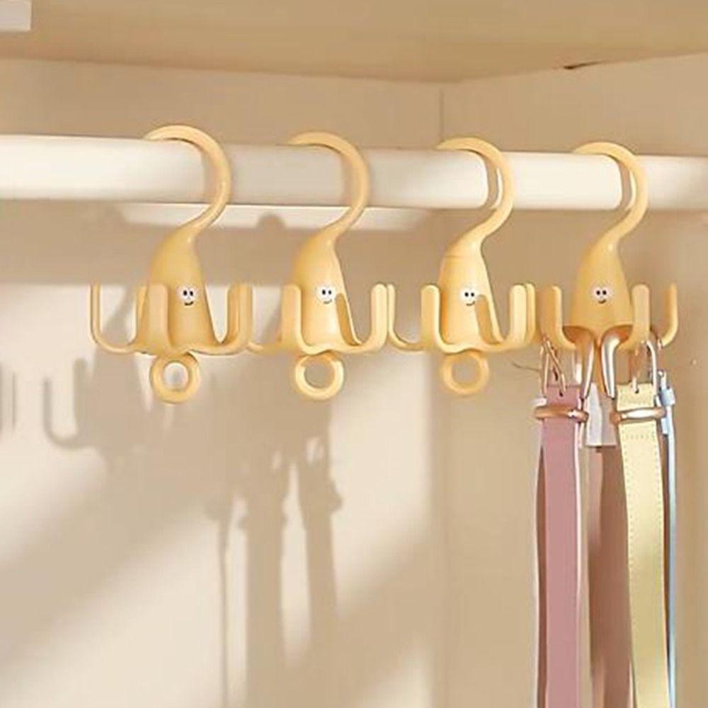 2 Pieces Plastic 360° Rotating Clothes Hook Decorative Space Saving Five Claw Hook Cartoon Rotatable Closet Hooks For Wardrobe