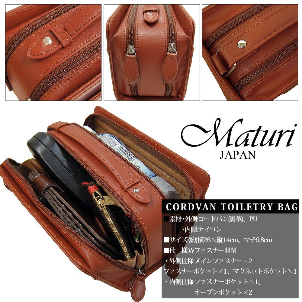 Maturi Cordovan Horse Leather Double Zipper Second Bag, Brown, MT-14