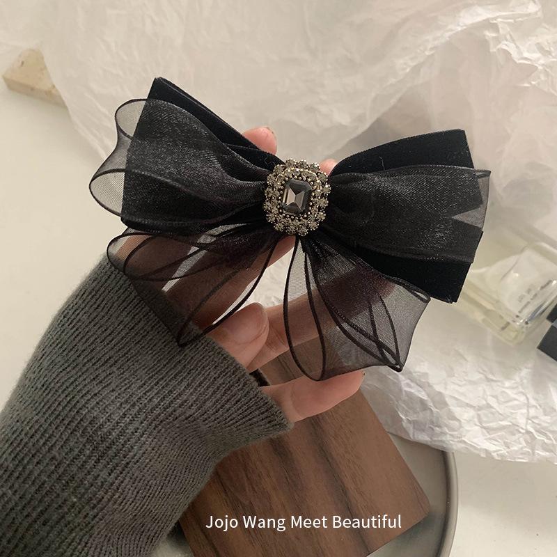 

Elegant Black Organza Bow Hair Clip - French-Korean Style Black Spring Clip