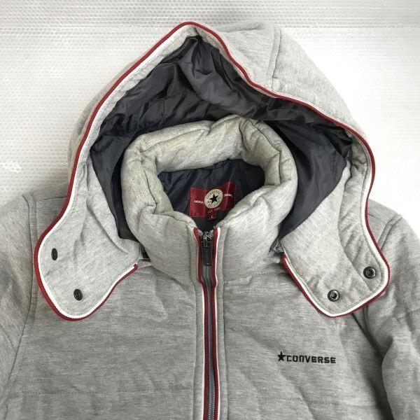 CONVERSE padded jacket men L gray removable hood coat jumper(USED)
