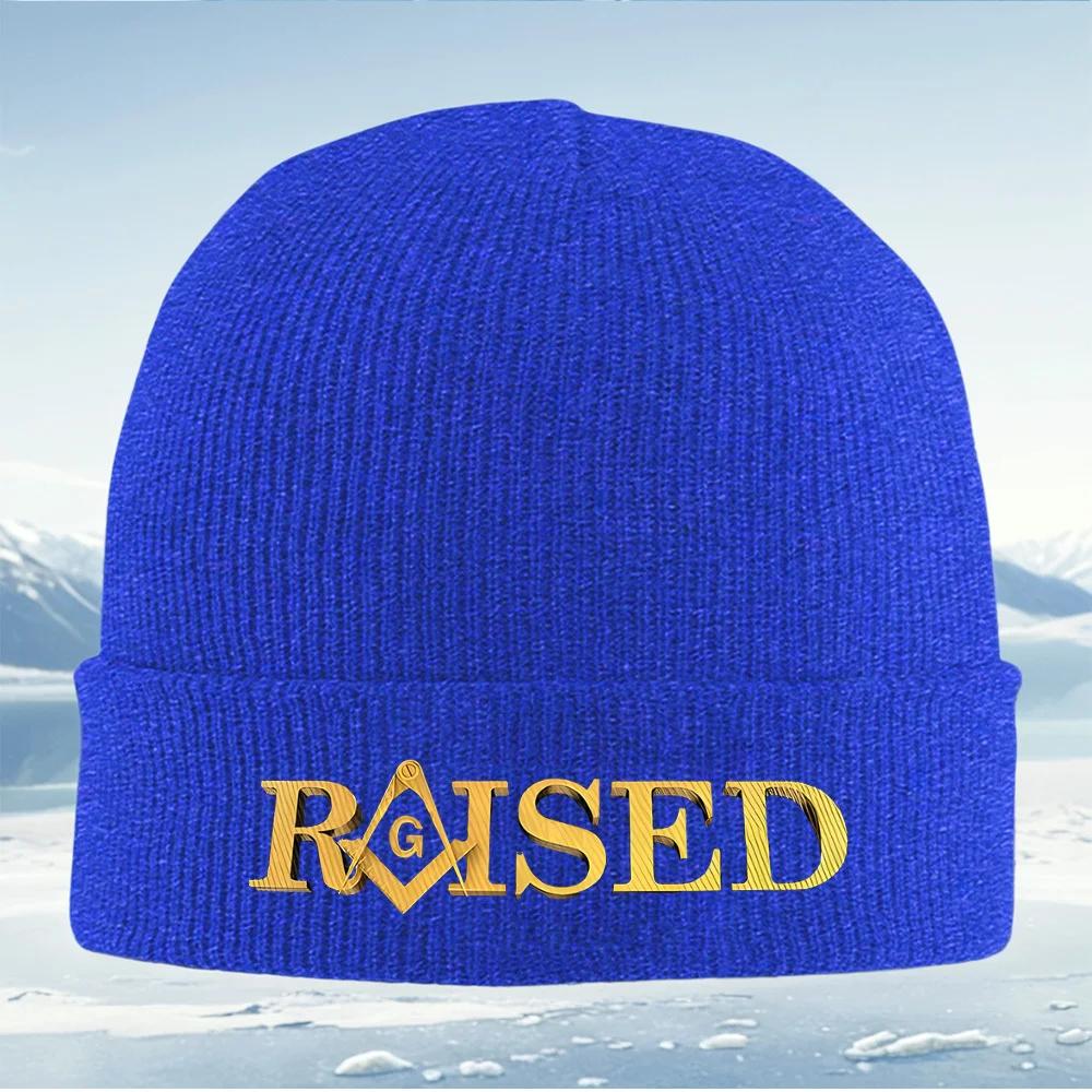 Golden Masonic Compass Angle Symbol Unisex Women Unisex Knitted Hat Beanie Pullover Cap Winter Thermal Warm Christmas Outdoor Cycli