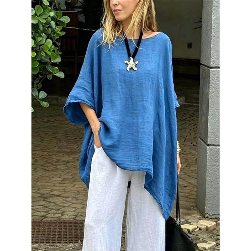 Irregular Hem Cotton Linen Casual Shirt