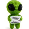 Grünes Alien Positives Häkeltier Puppe Mit Karte Schreibtischschmuck Emotionale Unterstützung Handgefertigt Gestrickt Aufmunterungsspielzeug