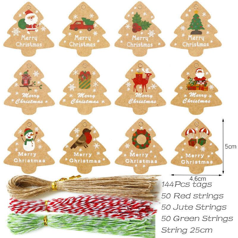 Merry Christmas Tags Set Kraft Paper Card Gift Label DIY Xmas Tree Hanging Tags Gift Wrapping Decor Christmas Favors Supplies