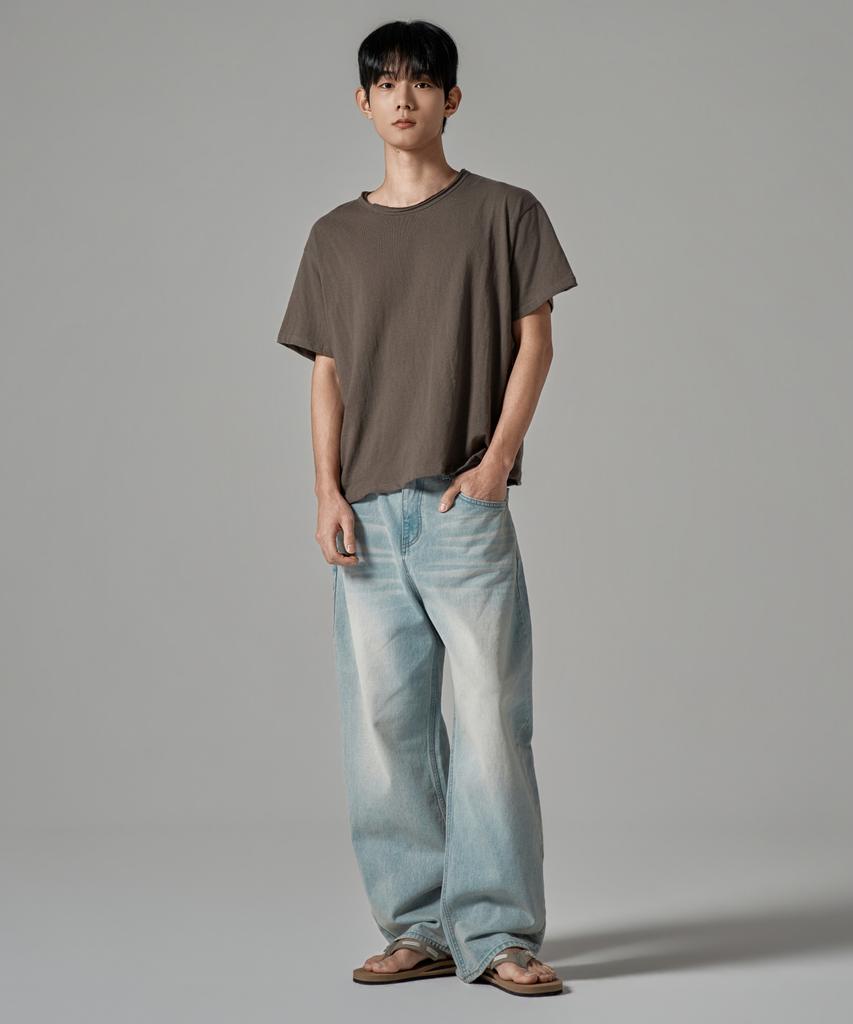 WAAR M1087 Cutoff Round Short Sleeve T-Shirt_Brown