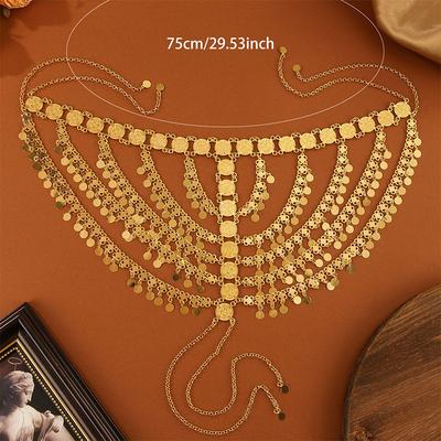 Creative Dubai Arab Wedding Bride Headdress Golden Moon Coin Sequin Tassel Head Chain Jewelry For Women Hollowed Hair Accessory