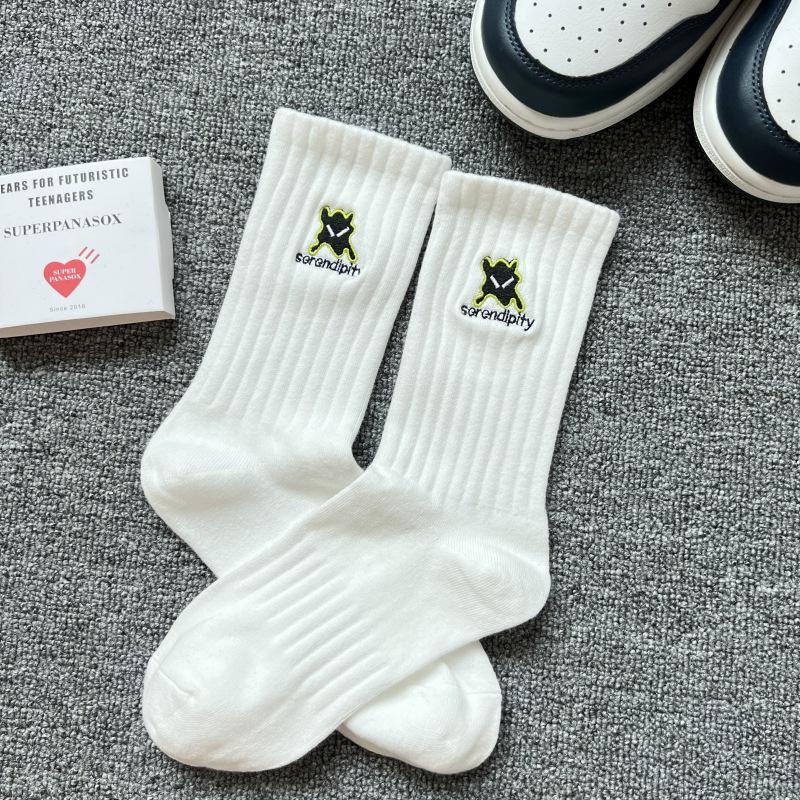 Cityboy Men's Trendy Cartoon Embroidery Mid-Calf Socks - Sweat-Absorbing Sport Socks for Autumn & Winter