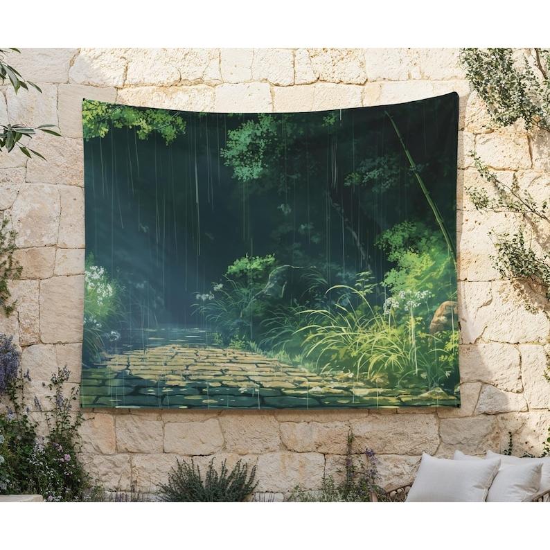 Garden path in the rain tapestry 75x100 чёрный