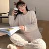 Warm Velvet Ribbed Fleece Pajama Set 2 Piece Women Autumn Pullover And Pants Casual Thicken Lounge Wear