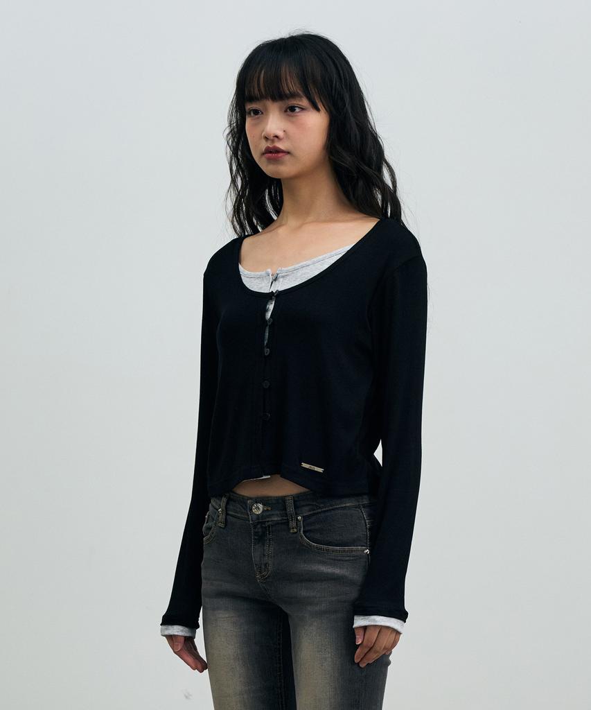 Arikim Lyla Layered Cardigan / Black-Melange