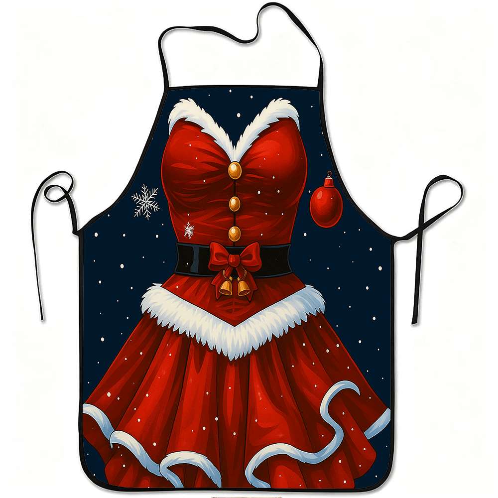 1pc Christmas-Themed Apron Featuring a Red Santa Design, Made from Durable And Easy-To-Clean Polyester, with an Adjustable Waist