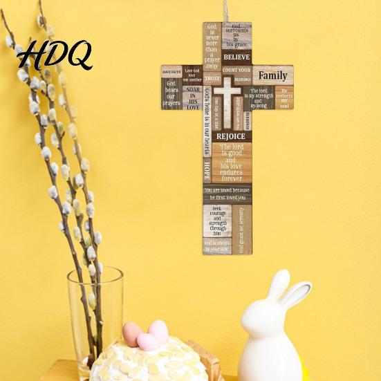 Spiritual Gift for Women Easter Wooden Cross Ornament Rustic Hanging Pendant with Hemp Rope Religious Keepsakes Wall Decor Home Decoration,