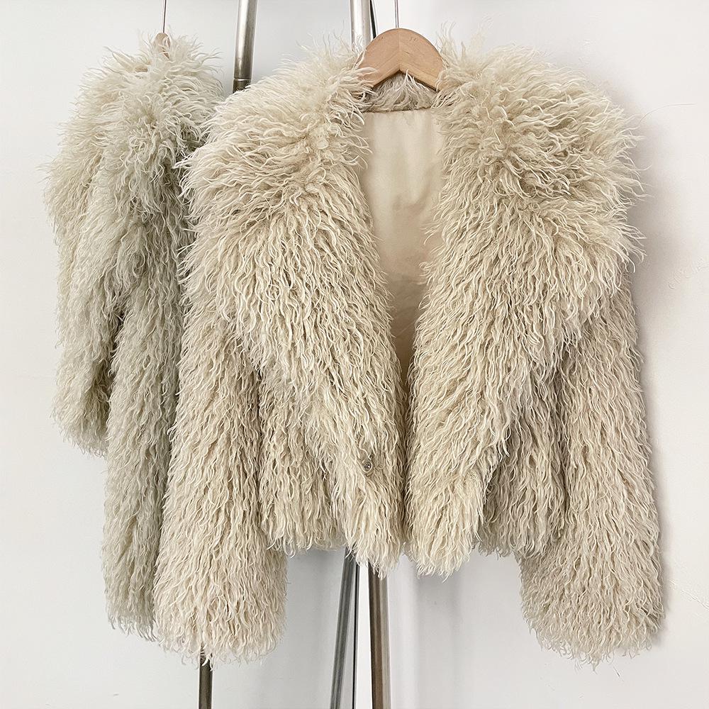 Winter Faux Fur Imitation Tan Lammfell Kurzer Mantel