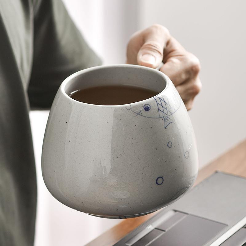 1000Ml Mug Large Capacity Ceramic Cup with Lid Coarse Pottery Hand-painted Office Water Cup Breakfast Cup Coffee Cup